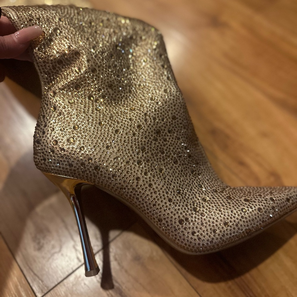 Gold Knee Rhinestone-Embellished Women's Boots Size 9